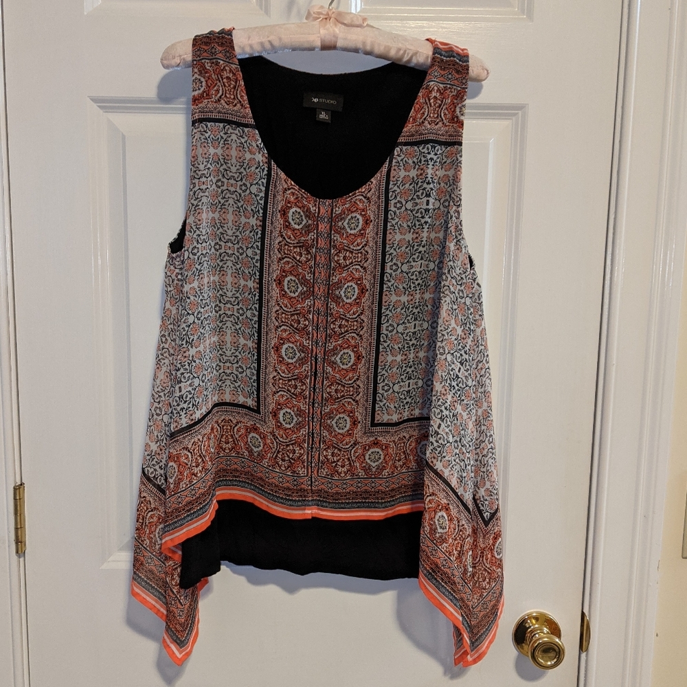 AB Studio  Women's Orange and Black Sleeveless Blouse Top Size XL